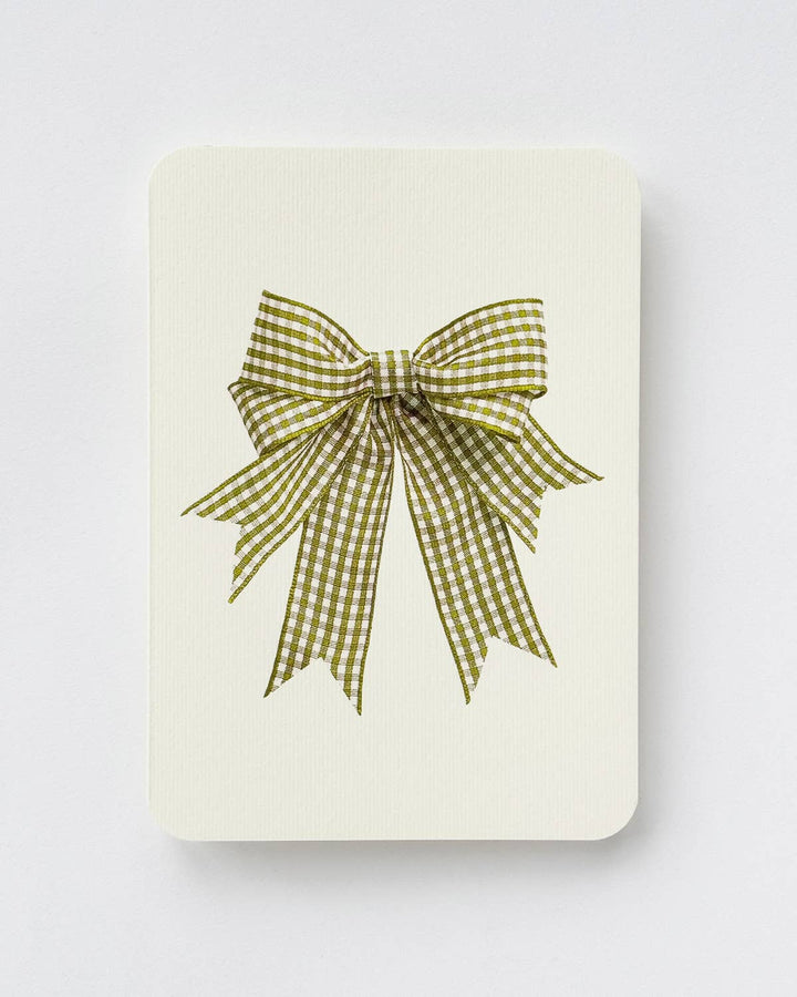 Double Tail Lime Gingham Bow Greeting Card | Birthday Card