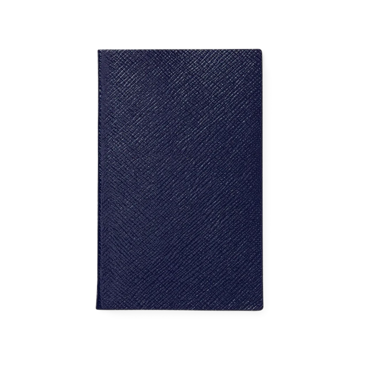 The Tiny Finch navy Panama pocket notebook in crossgrain lambskin leather with a slim, portable design.