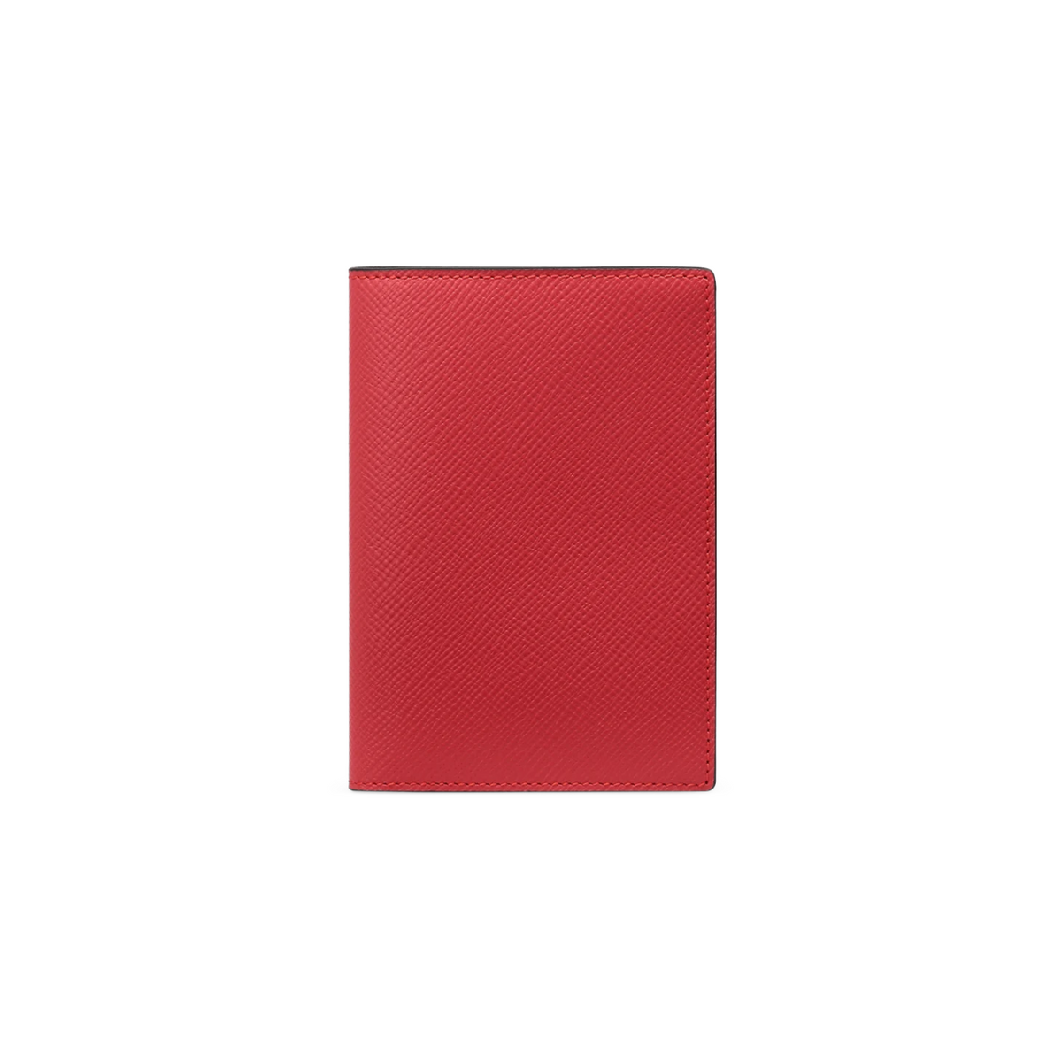 The Tiny Finch red crossgrain leather passport cover with a textured finish and slim travel document design.