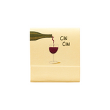 The Tiny Finch wine printed matchbook featuring a bottle pouring red wine into a glass with Cin Cin text on cream