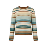 The Tiny Finch Love Binetti Linea cashmere sweater with a multi-coloured horizontal stripe pattern and crew neck.