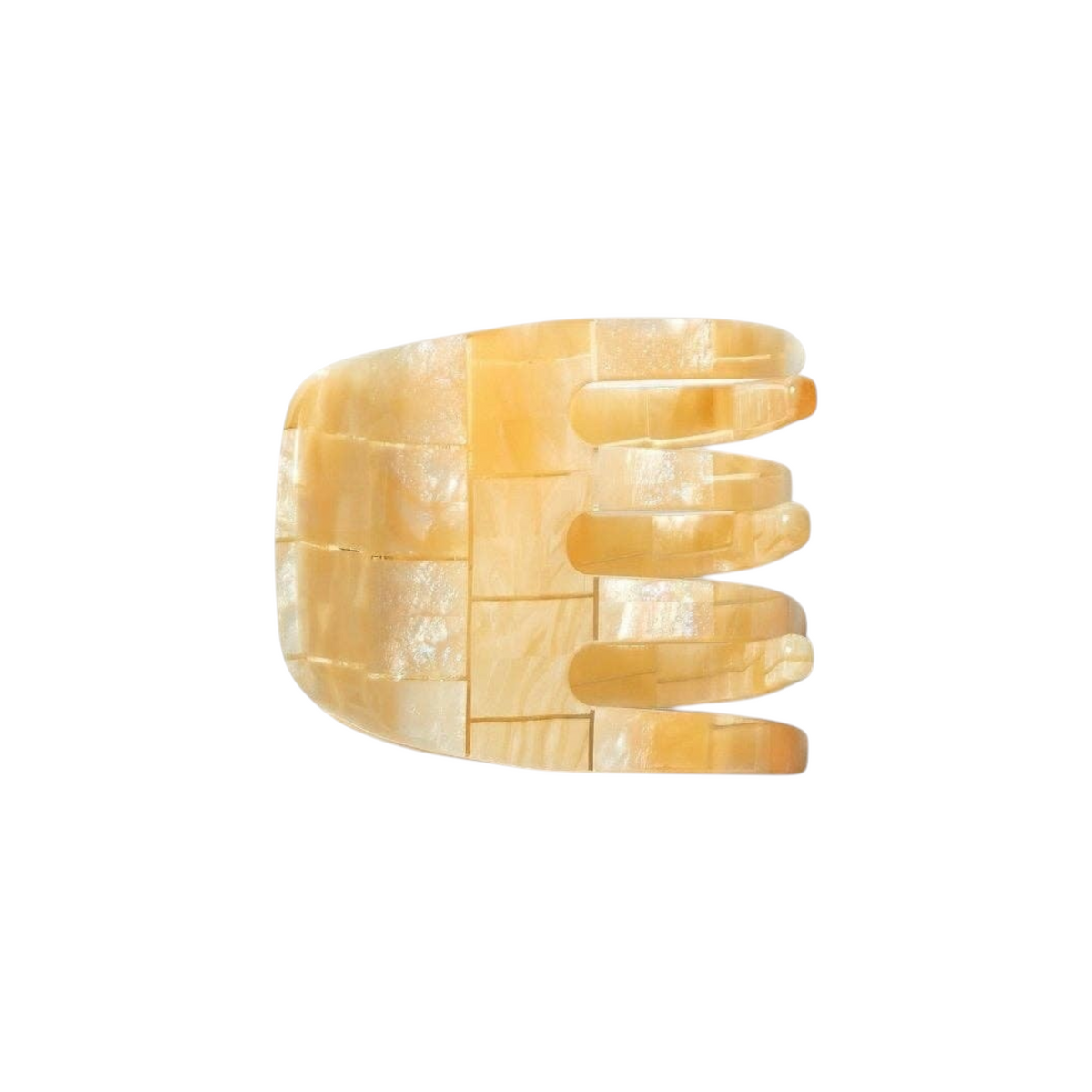The Tiny Finch mini hair claw clip in a beige sea shell checker pattern, handcrafted from Italian bio-acetate.