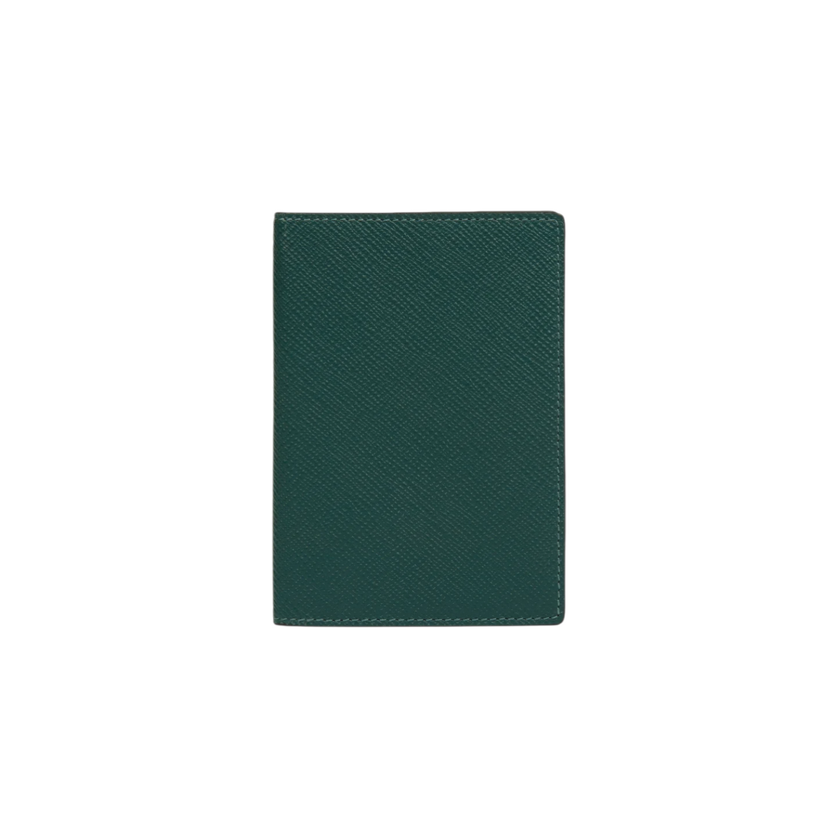 The Tiny Finch forest green crossgrain leather passport cover with a textured finish.