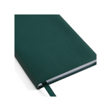 The Tiny Finch green Soho notebook in cross grain calf skin leather with a matching ribbon bookmark