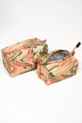 Peony Bloom Hand-Marbled Cosmetic Bag: Set of 2