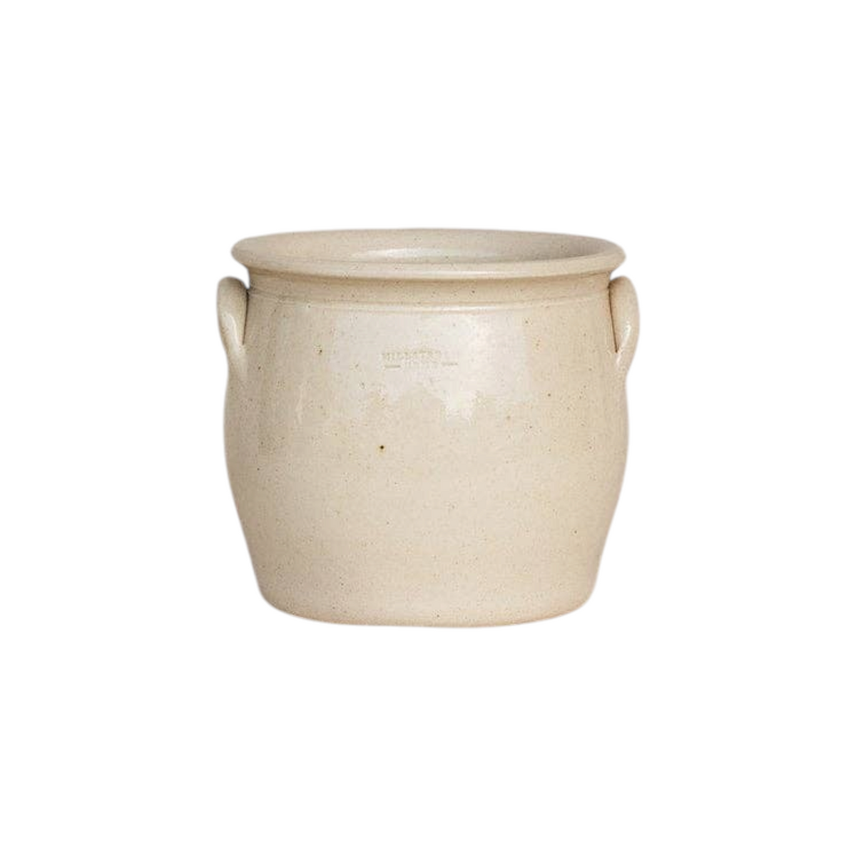 The Tiny Finch medium stoneware confit pot in a neutral cream glaze with side handles, handcrafted in the USA.