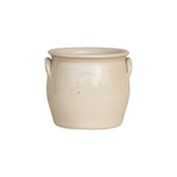 The Tiny Finch medium stoneware confit pot in a neutral cream glaze with side handles, handcrafted in the USA.