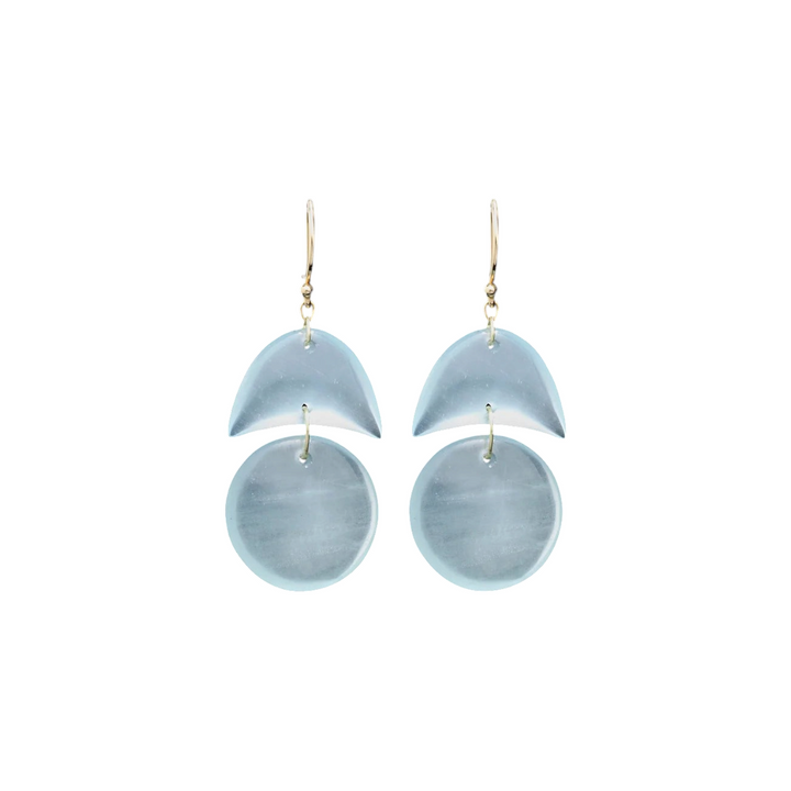 The Tiny Finch handmade aquamarine stone earrings with 18k gold ear wires featuring crescent and circular shapes