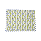 The Tiny Finch cotton placemat featuring blue floral blockprint patterns and scalloped embroidered edges.