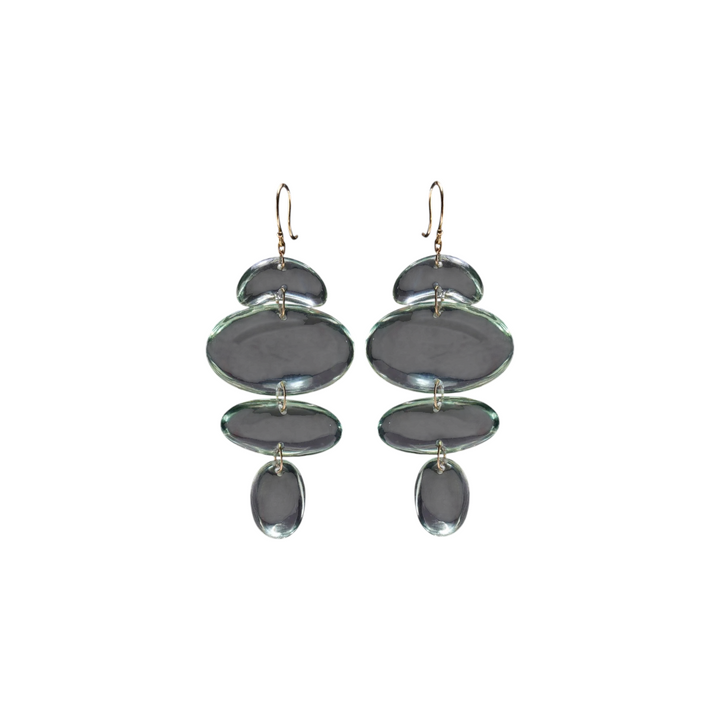 The Tiny Finch handmade oval green amethyst totem earrings featuring hand-cut stones on 18K gold ear wires.