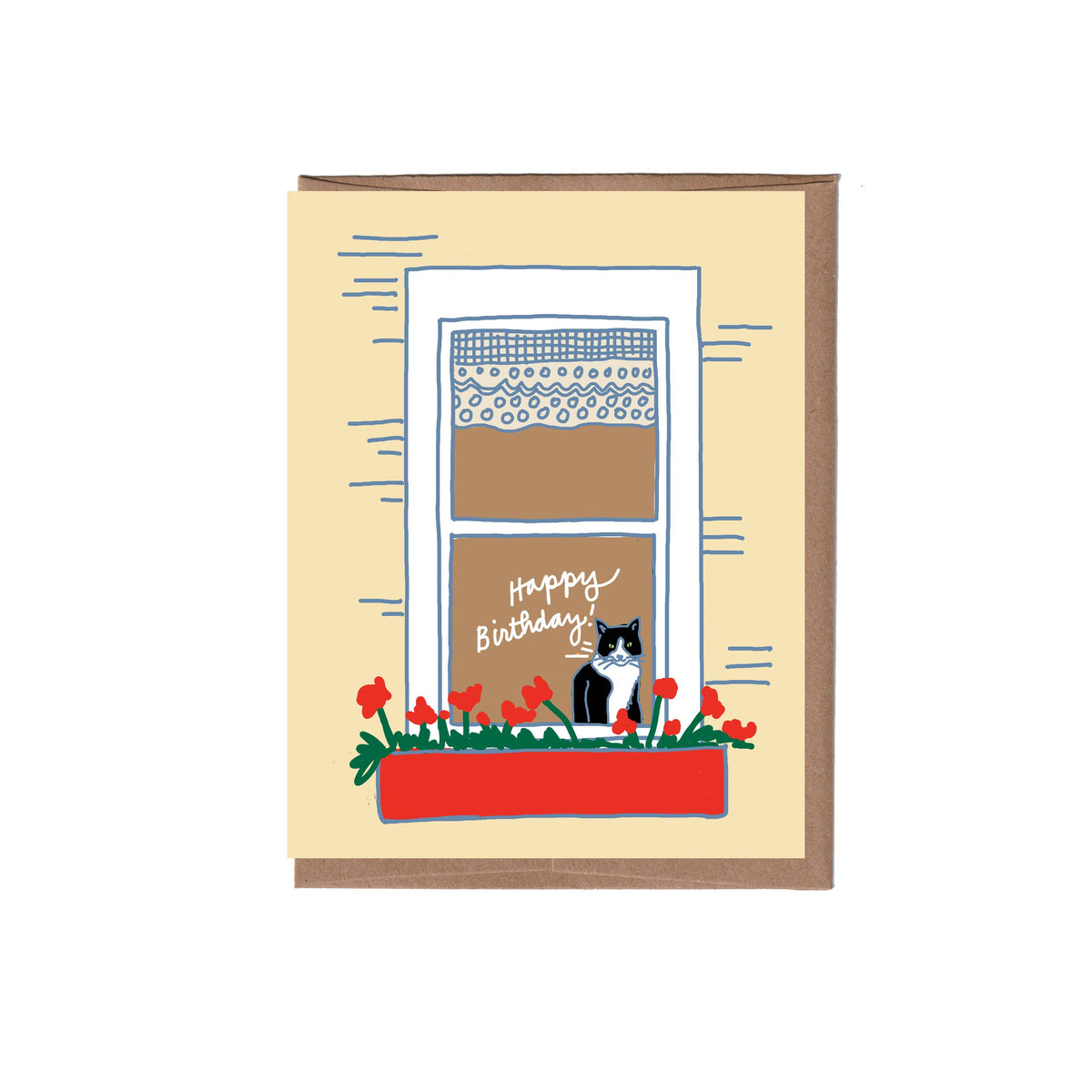 Cat in Window Birthday Greeting Card