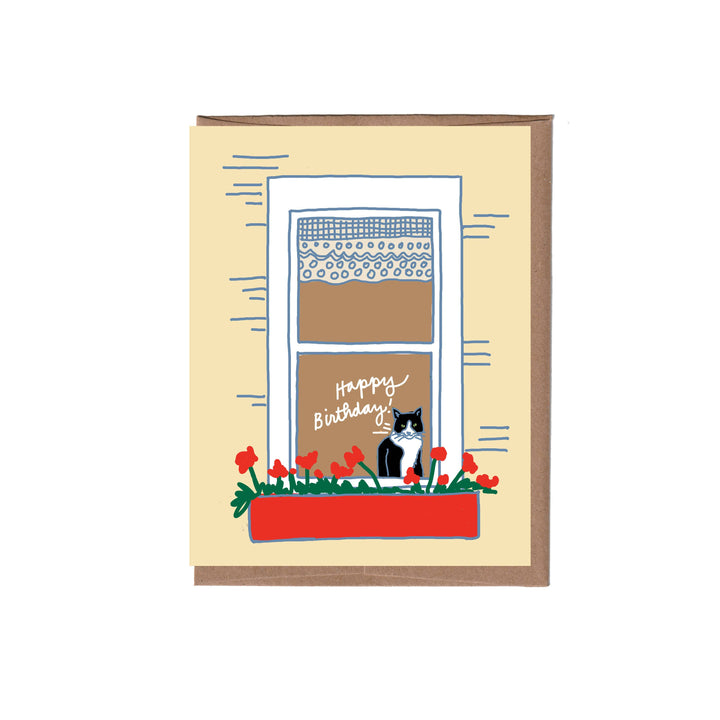 Cat in Window Birthday Greeting Card
