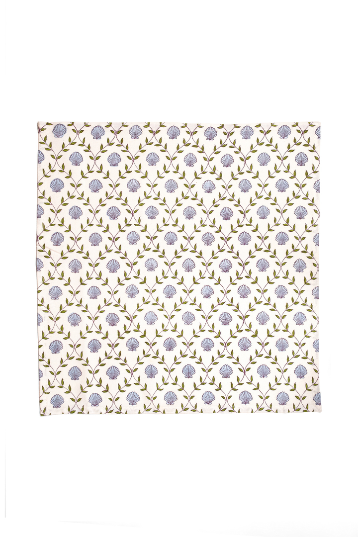 Seashell Blockprint Napkins, Set of 4 — Blue
