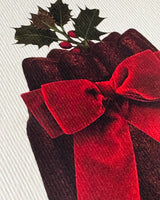 Christmas Plum Pudding Red Velvet Bow Greeting Card | Luxury