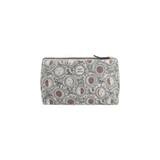 The Tiny Finch medium pouch in off-white polyester with a celestial moon phase print and bovine leather trim.