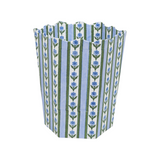 The Tiny Finch blue floral blockprint recycled cotton storage bin with a decorative scalloped top edge.