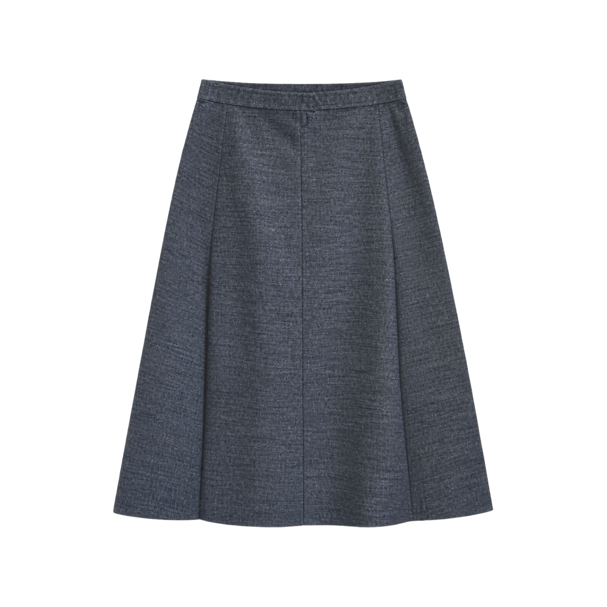 The Tiny Finch Charlie skirt in navy blue with a textured fabric and a classic A-line silhouette.
