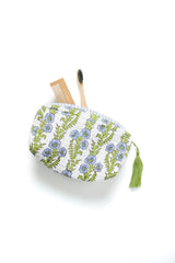 Forget-Me-Not Block Print Makeup Bag in Blue: Set of 3