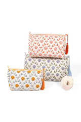 Seashell Block Print Makeup Bag in Blue: Set of 3