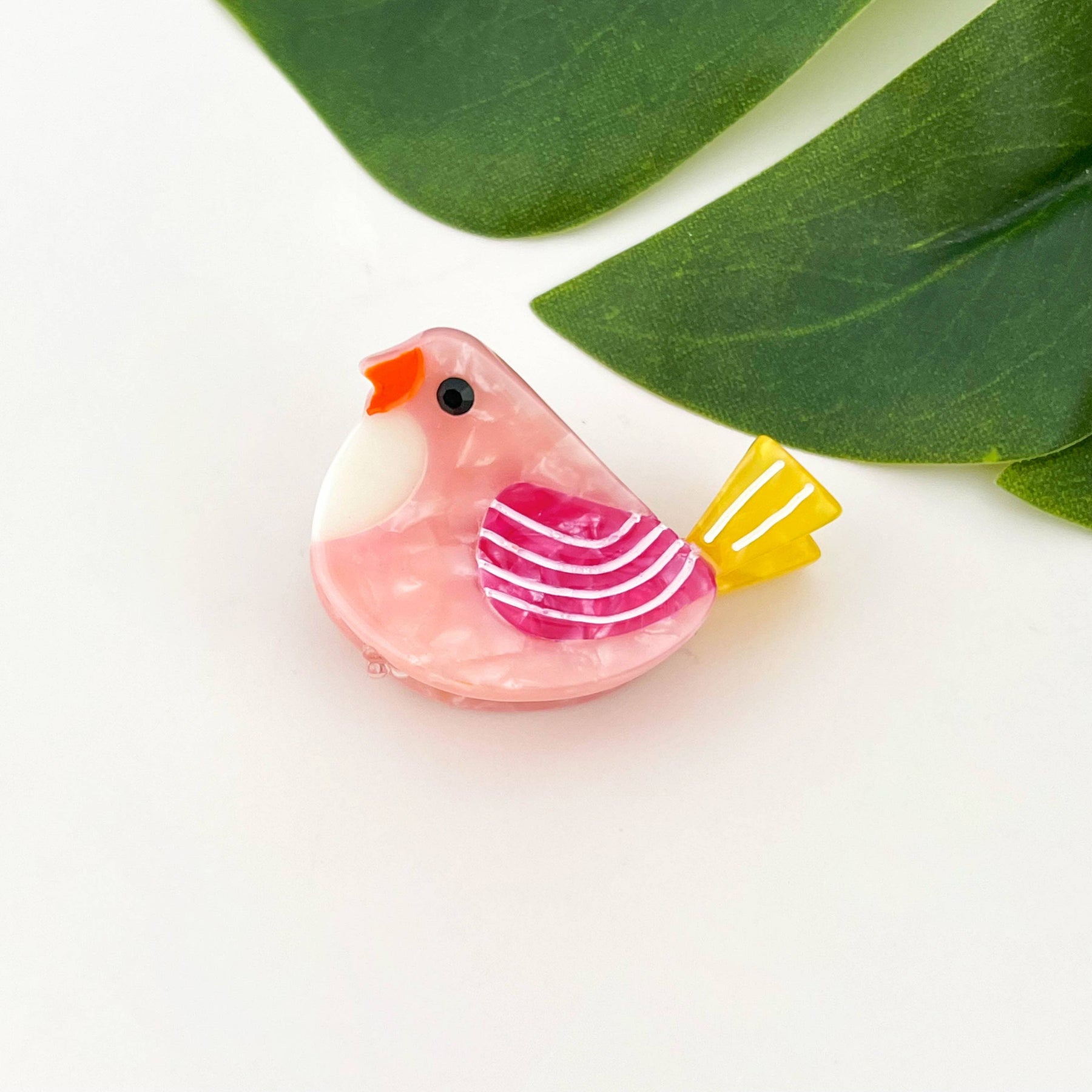 Mini Bird Hair Clip Pink Yellow