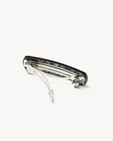 The Tiny Finch No. 3 Heirloom barrette in blue horn acetate with a silver-tone metal clasp, handmade in France.