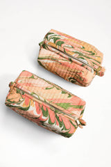 Peony Bloom Hand-Marbled Cosmetic Bag: Set of 2
