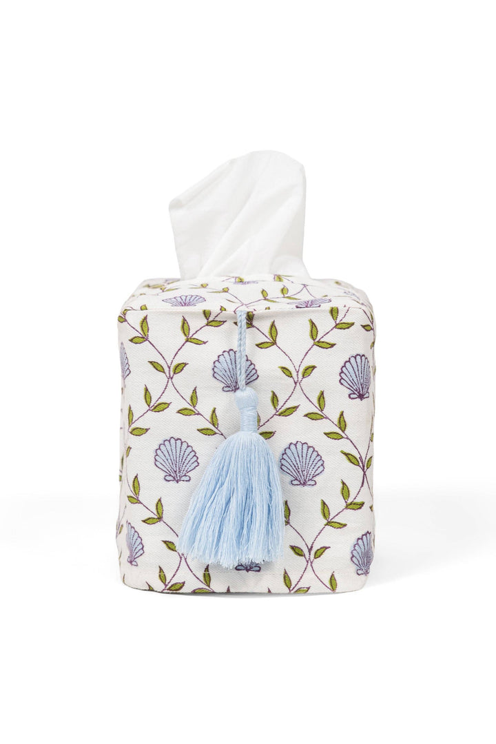 Seashell Blockprint Tissue Box Cover: Seashell Blue