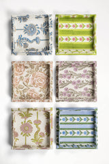 Nesting Scalloped Blockprint Trays in Purple Forget-Me-Not: Set of 2 Nesting Trays