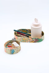 Nesting Hand-Marbled Oval Desk Tray Set in Flatiron Feathers