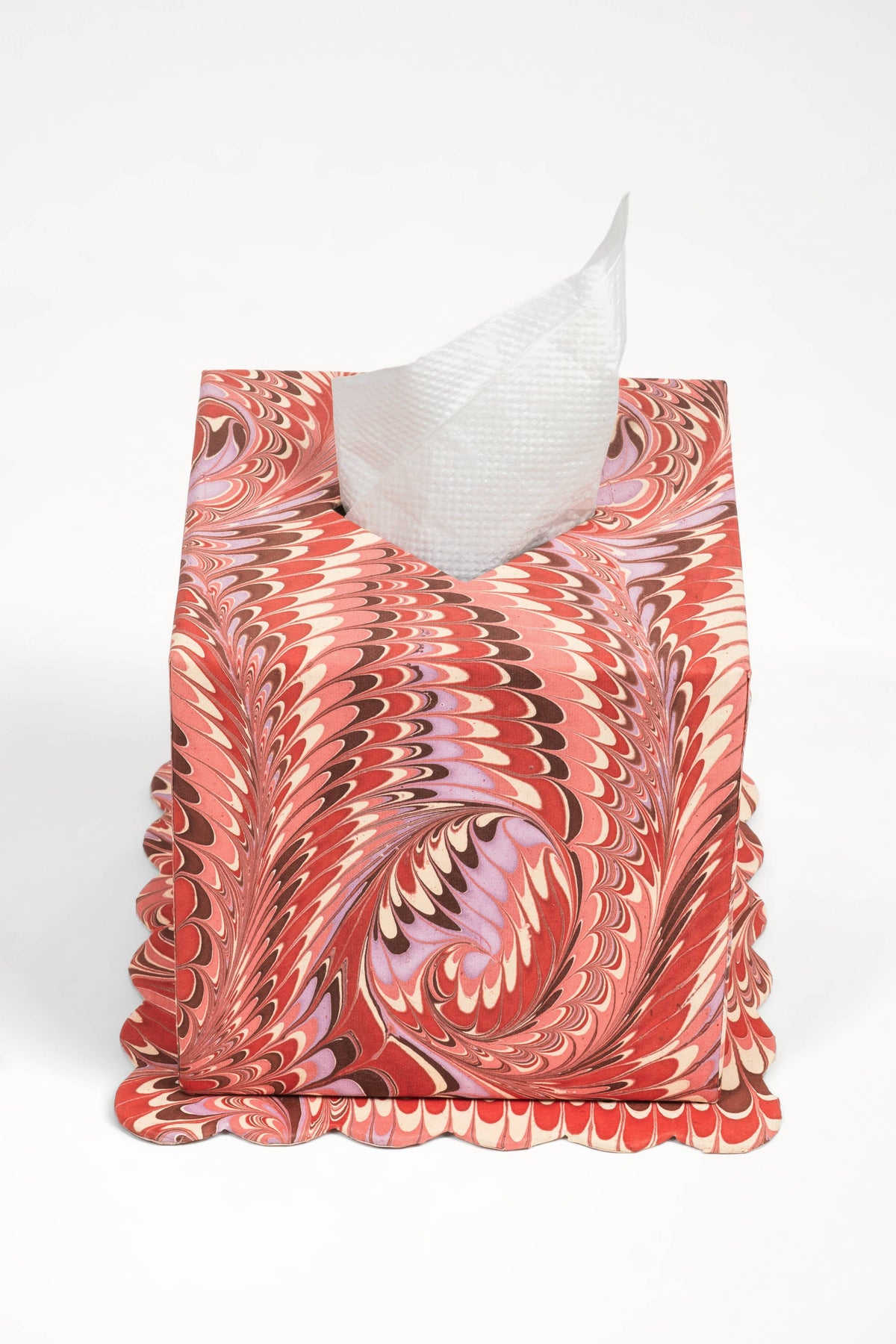 Hand-Marbled Scallop Tissue Box Cover in Florentine Pink