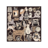 The Tiny Finch Square Collectionneur black silk and modal scarf featuring an intricate print of various cat figures.