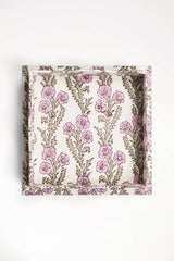 Nesting Scalloped Blockprint Trays in Purple Forget-Me-Not: Set of 2 Nesting Trays
