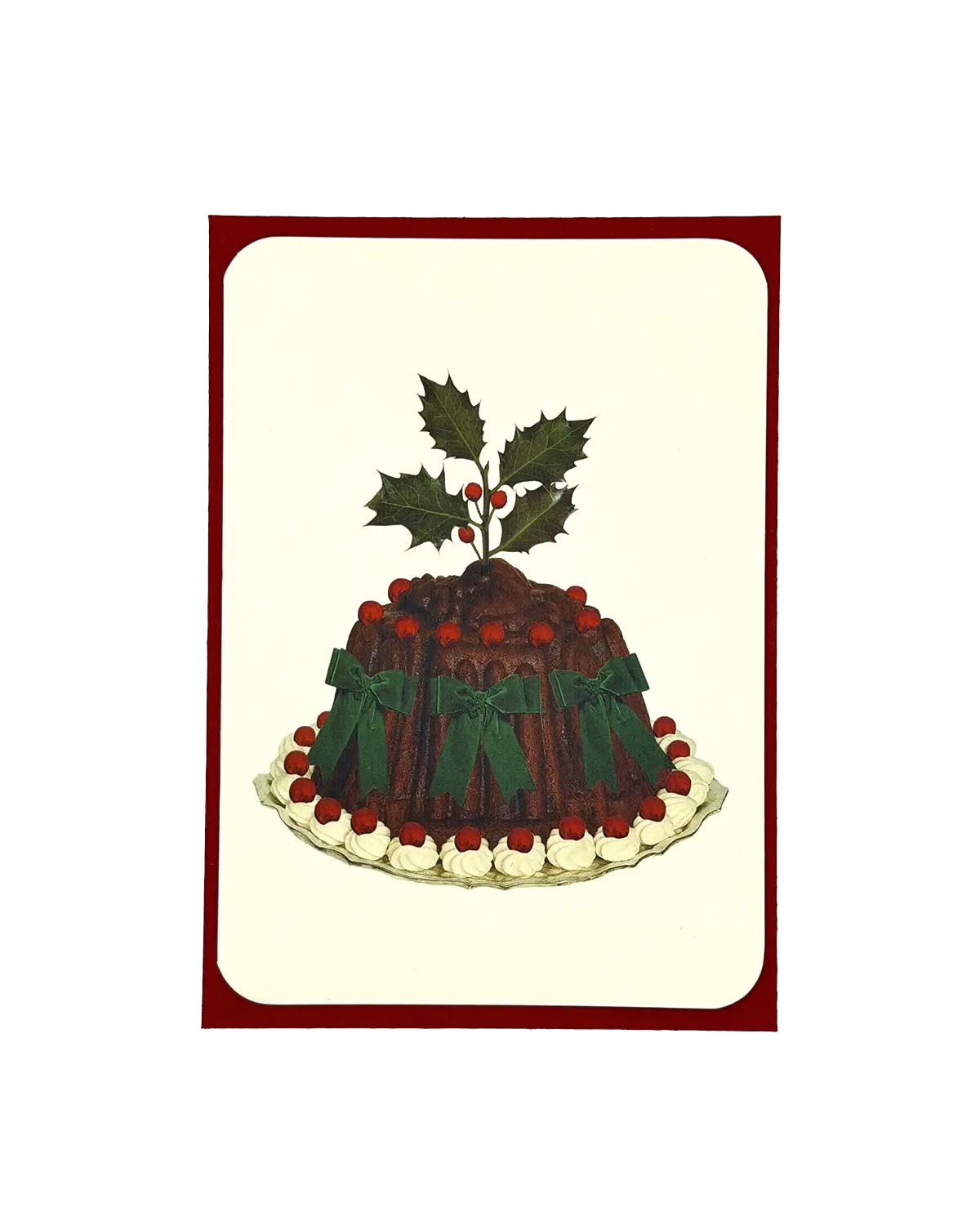 Christmas Plum Pudding Green Bows Greeting Card | Luxury