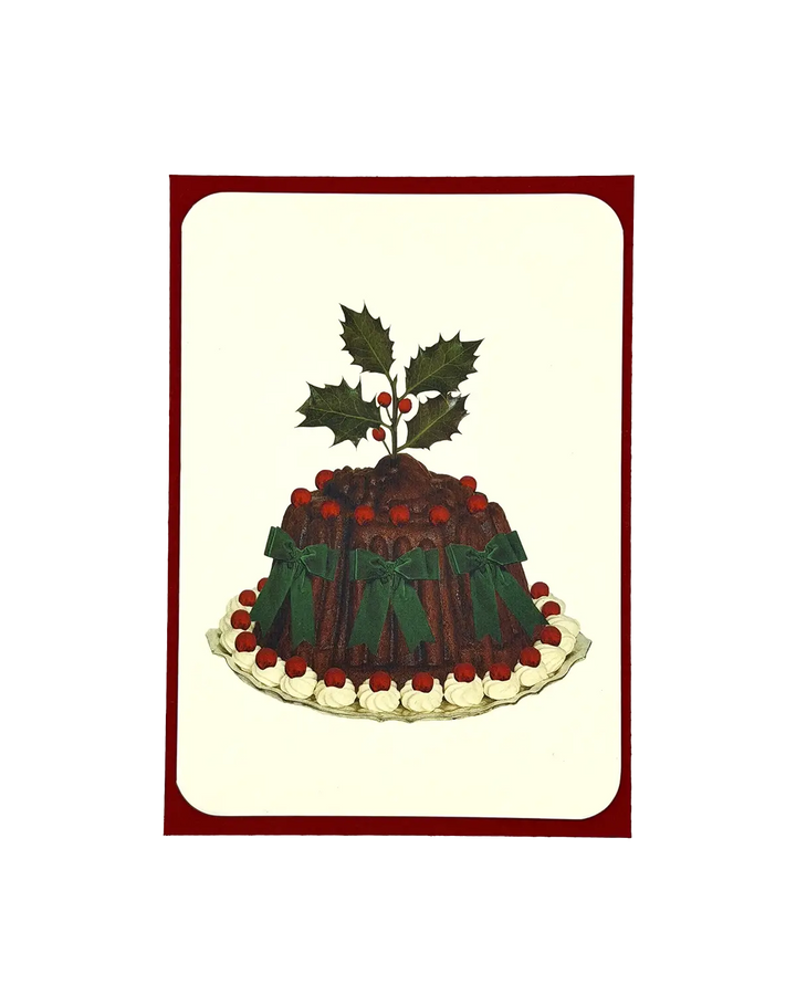 Christmas Plum Pudding Green Bows Greeting Card | Luxury