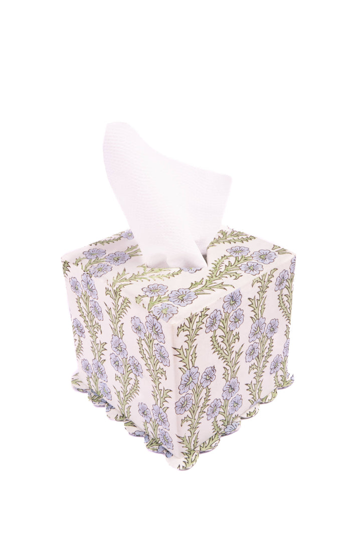 Scallop Tissue Box Cover in Forget-Me-Not Blockprint