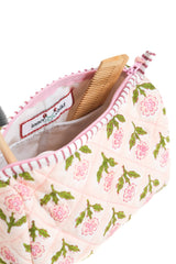 Mona Block Print Makeup Bag in Pink: Set of 3