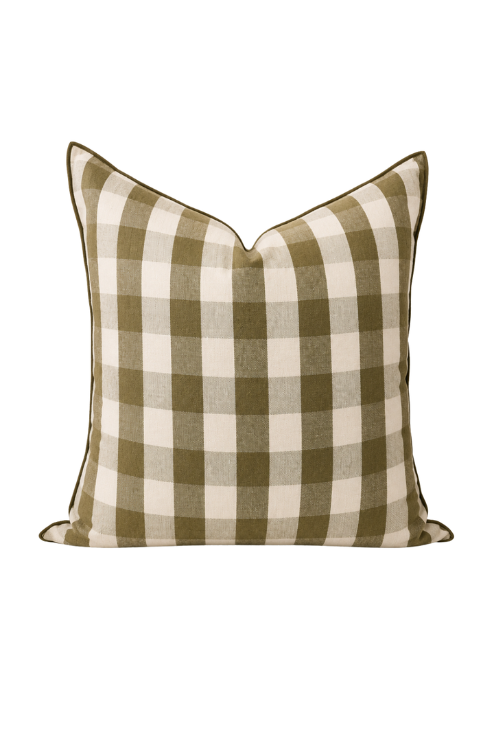 Pillow Gingham Khaki 25x25