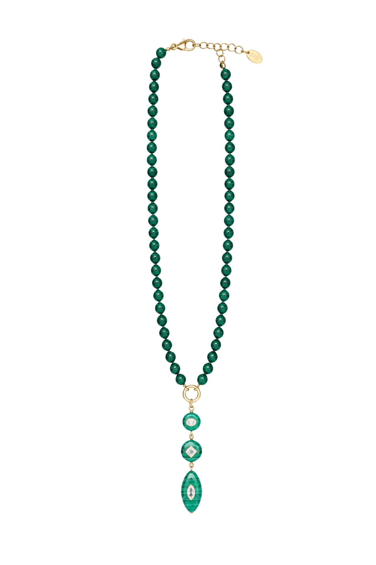 Necklace Malachite Chunky Three Drop