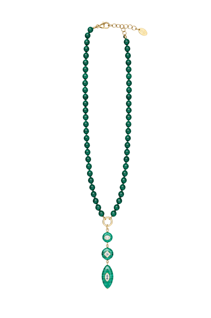 Necklace Malachite Chunky Three Drop