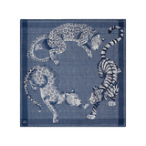 The Tiny Finch Square Jorgen blue wool and silk scarf featuring a leopard and tiger print on a houndstooth background.