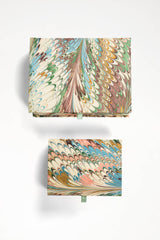 Hand-Marbled Keepsake Box Set in Flatiron Feathers: Set of 2