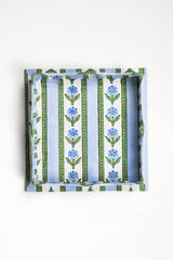 Nesting Scalloped Cottage Garden Blockprint Trays in Blue: Blue / Set of 2 Nesting Trays