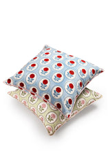 English Rose Blockprint Pillow Cover in Pink and Green: Green / Pillow Cover