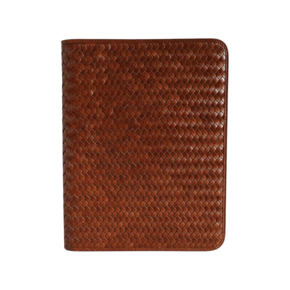 The Tiny Finch Arno Portfolio in sienna brown handwoven leather with a professional mid-century design.