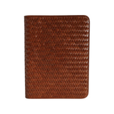 The Tiny Finch Arno Portfolio in sienna brown handwoven leather with a professional mid-century design.