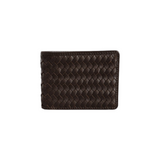 The Tiny Finch Otis bi-fold wallet in espresso brown handwoven leather with a classic menswear-inspired design.