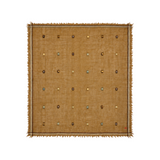 The Tiny Finch Moismont Chelsea henna wool scarf featuring handcrafted jamdani woven flag patterns and fringed edges.