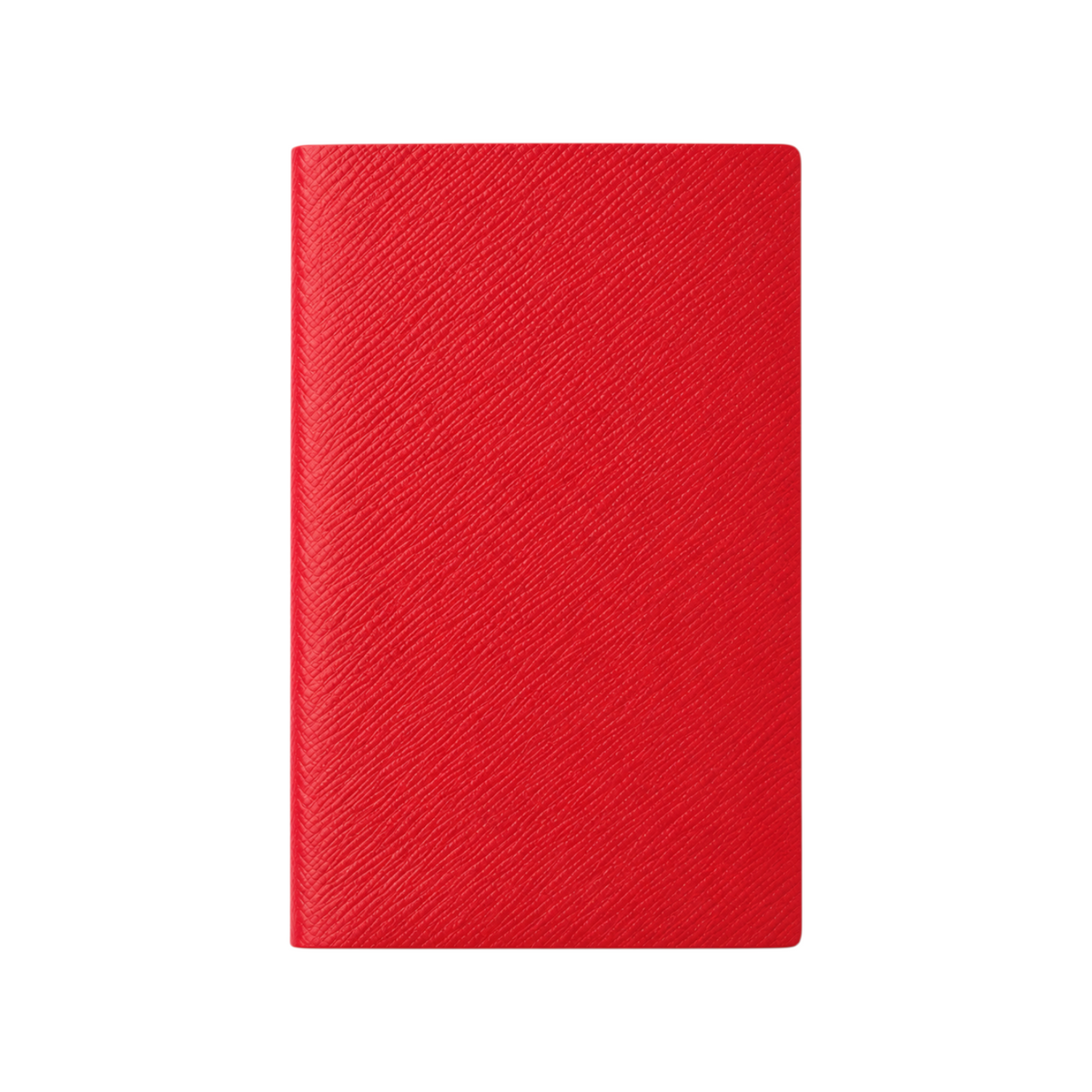 The Tiny Finch Panama pocket notebook in vibrant red crossgrain leather with a textured finish.