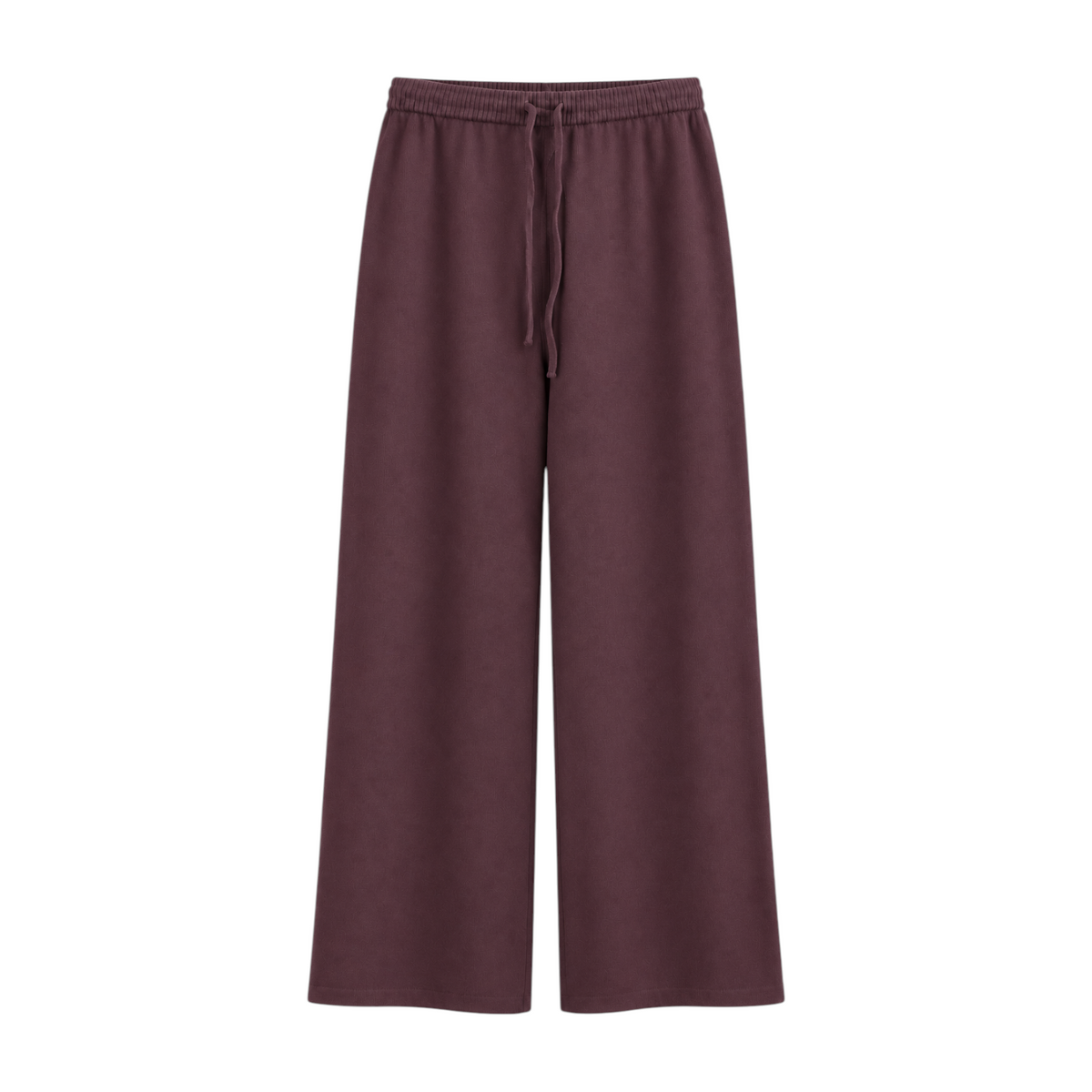 The Tiny Finch Brontie burgundy wide-leg sweatpants featuring an elastic drawstring waistband in soft fabric.