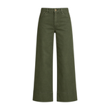 The Tiny Finch Costa high-rise wide-leg cropped cotton denim pants in moss green with contrast topstitching.